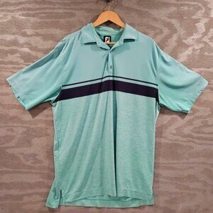 FootJoy Men's XL Mint Green & Navy Striped Golf Stretch Polo Shirt -Embroidery